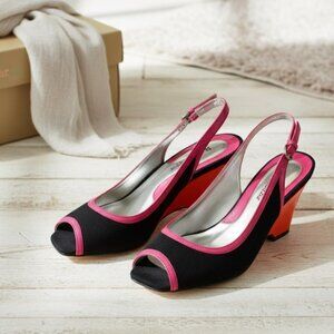 Naturalizer Speak Easy Slingbacks Sandals Black Pink Orange Shoes w/Box Sz 6 M